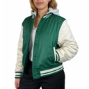 Green/White Small Women's Hooded Varsity Jacket w/ Detachable Hood